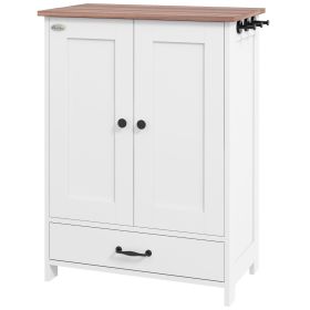 Pet Feeding Station for Medium Dogs, White, with Storage, Raised Bowls, Adjustable Panel, Hooks