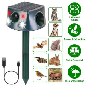 Solar & Type-C Rechargeable Animal Repeller - 3 Modes Ultrasonic+Buzzer+Vibration, IP66 Waterproof, 2200mAh Battery, Repels Moles Bats Squirrels (Option: Defaulttitle)