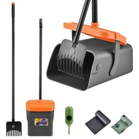 1Set Pooper Scooper Kit Dog Poop Rake & Swiveling Bin Poop Heavy Duty Pick Up Tool With Extra Long Handle 35 Waste Bags Dispenser (Option: Black)
